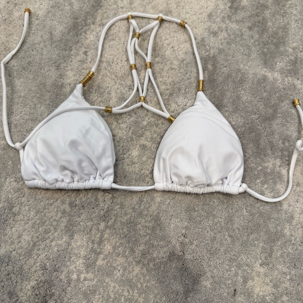 Vix Paula Hermanny White Bikini Top with Gold Accents - size S